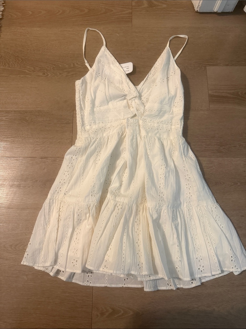 Eyelet Cutout White Summer Romper with Tie Front